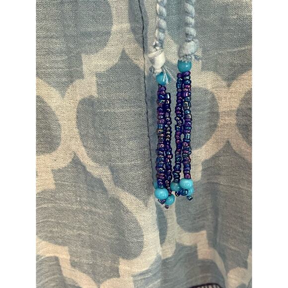 Sundance Blue Moroccan Trellis Print Beaded Peasant Top size Large - Picture 8 of 11